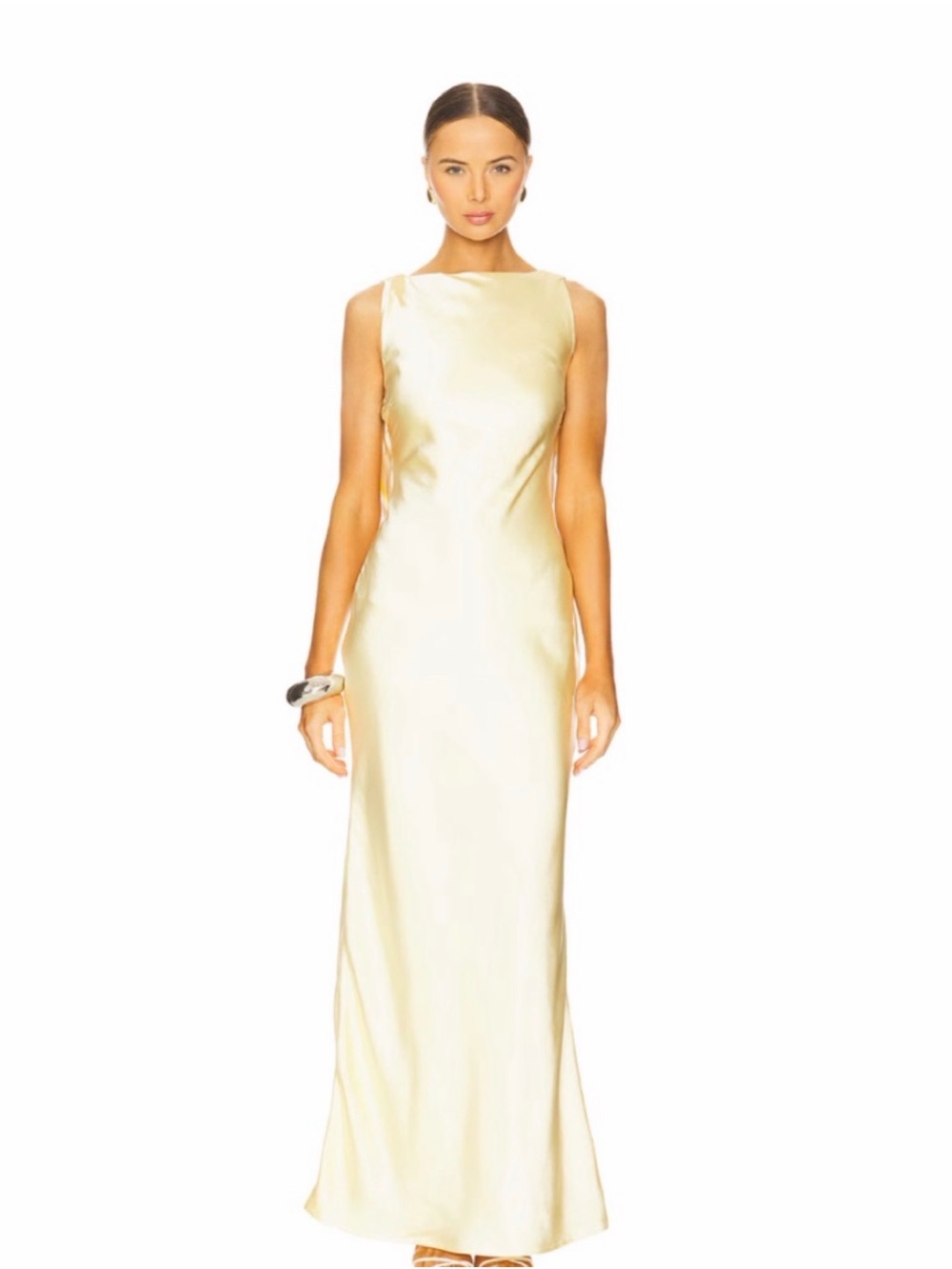Sleek Cream Satin Maxi Dress